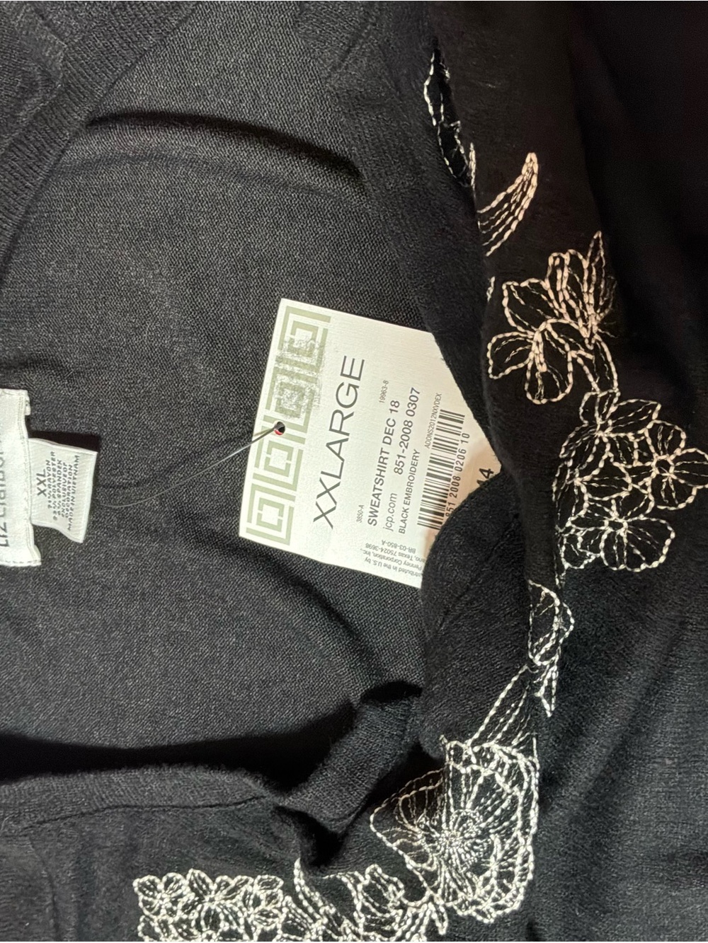 Liz Claiborne XXL Black Floral Embroidered V-Neck Tunic Top NWT. - Picture 5 of 6